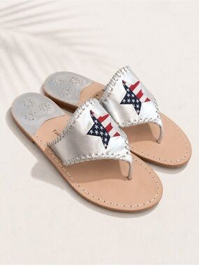 Jack Rogers Silver Americana Flag Star Thong Sandals Size 9